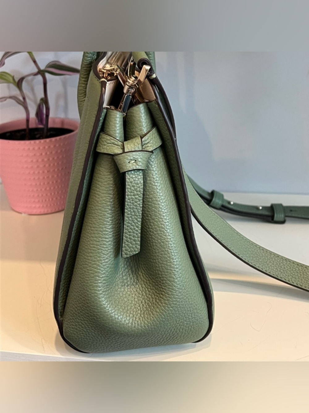 kate spade Knott Small Satchel Sage Green Pebbled Leather Crossbody - Picture 11 of 13